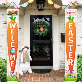 2 Piezas de Decoración de Semana Santa, Decoraciones de para Interiores y Exterior, Banner de Puerta de Vacaciones de Primavera con Cordón para Decoración de Pared, Garaje, Casa, Puerta, Naranja