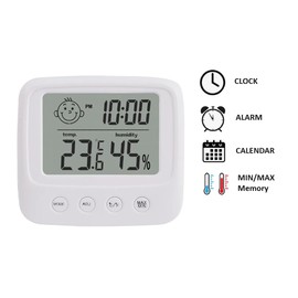 LABO Muli-Functional Digital Thermometer Hygrometer Alarm Clock Calendar Electric Thermometer Hygrometer Digital Calendar Digital Clock Indoor Thermometer Hygrometer Thermo-Hygrometer
