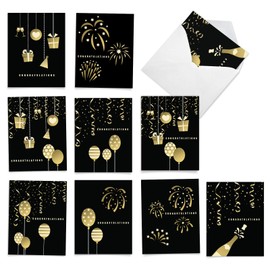 The Best Card Company - Elegant Event Congratulations - 10 Congratulations Cards with Envelopes (4 x 5.12 Inch) - Assorted Boxed Note Cards with Photos of Balloons, Presents, Fireworks AM6723CGG-B1x10