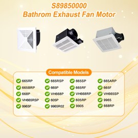 S89850000 89850000 Bathroom Exhaust Fan Motor & Blower Wheel Replacement – Fits Models 665P, 665RP, 665RSP, 605P, 605RP, 668P, 668RP, 9905, 9965, VH668P –Enhanced Power & Quiet Operation, Easy Install