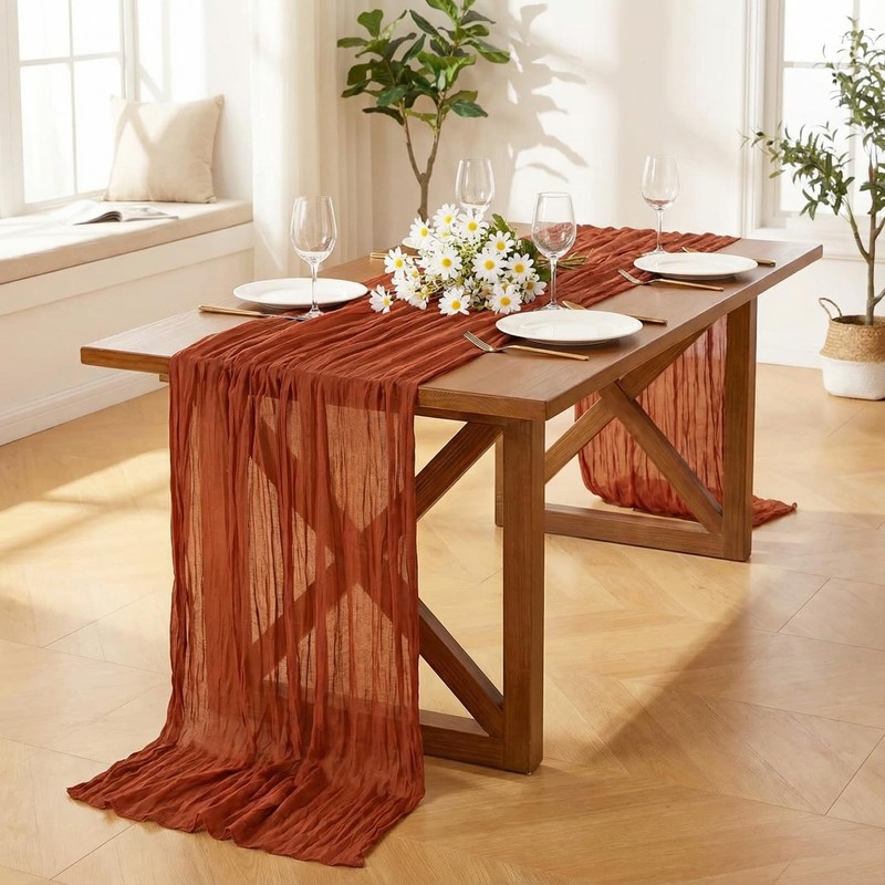 Terracotta Rust Cheesecloth Table Runner Birthday Christmas Valentines Day