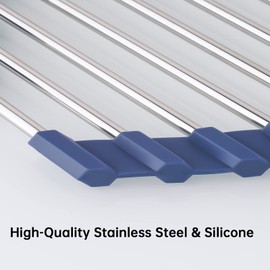 Tomorotec Triangular Roll Up Dish Drainer for Sink Corner Small Foldable Stainless Steel Over Sink Multipurpose Kitchen Drainer Caddy Trivet Storage Space Saving Shelf