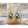 Twisted R Design Teal Rooster Wood Dangle Teardrop Print Earrings