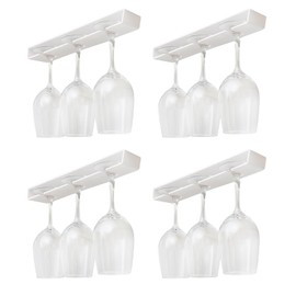 AQJUNONG 4 Pack Wine Glass Rack, No Drilling Under Cabinet Stemware Rack Organizer Hanger for Bar and Kitchen Cabinet (Classic White)