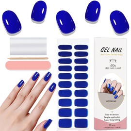 YECIRALA 1 Sheet 20 Tips Semi Cured Gel Nail Strips Kit (Chrome Blue) Salon-Quality Metallic Shine Blue Semi Cured Nail Polish Strips Gel Nail Stickers Full Nail Wraps with Nail File & Wooden Stick