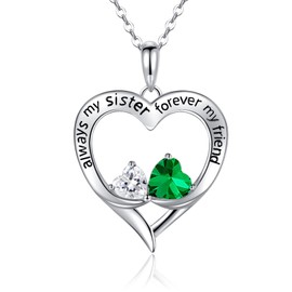 LYTOPTOP Heart Necklace Women's 925 Chains Sister Silver Chain Friends Two Hearts Chain Silver Women's Chains Jewellery Women's Gift for Women Mother Christmas Birthday with Gift Box, Cubic Zirconia,