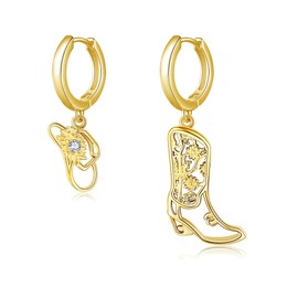 Cowboy Boot Hat Earrings Sterling Silver Gold Cowboy Hoop Earrings Western Jewellery for Women