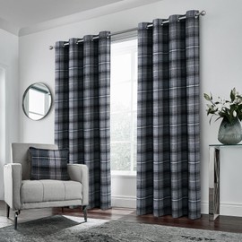 always4u 100% Blackout Woolen Look Plaid Curtains Modern Window Panels Black Grey Checkered Tartan Curtains for Living Room Bedroom 2 Panels Black Grey 54 * 84 Inches