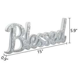 Sintosin Farmhouse Blessed Sign for Table 15 Inch, Wall Hanging Blessed Signs for Home Decor, Handmade Rustic Galvanized and Wooden White Bless This Home Sign for Living Room Bedroom