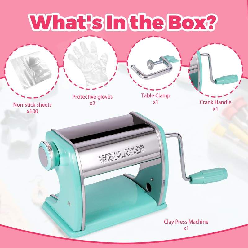 Polymer Clay Press Machine,Clay Roller Machine,Includes Non-Stick Sheets,Gloves,Clamp and Hand