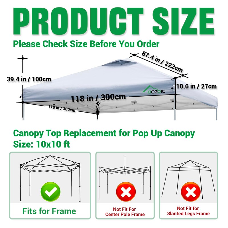10x10 Canopy Replacement Top with Air Vent(Khaki,Top Only)