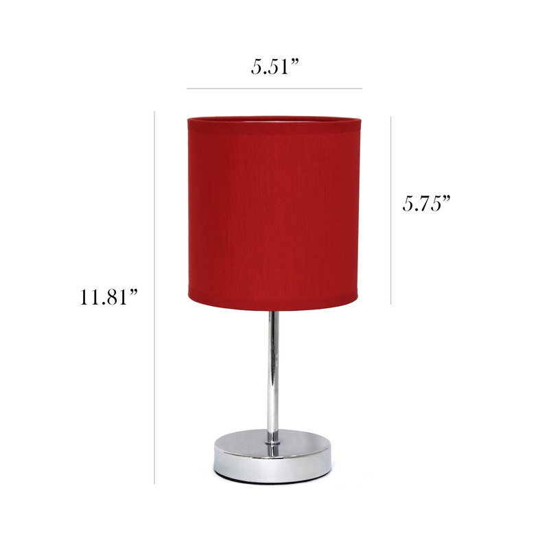 Simple Designs LT2007-RED-2PK Chrome Mini Basic Table Lamp with Fabric