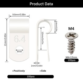 VooGenzek Pack of 100 6.4 mm (1/4 inch) Nylon R-Type Cable Holder, R Type Cable Clip Wire Clamp with 100 Screws for Wire Management (White)