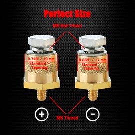 Ampper M6 Thread Male Brass Battery Terminal Charging Posts, M6 Battery Post Adapter (+/-) with Top Bolts for Extension, Pack of 2