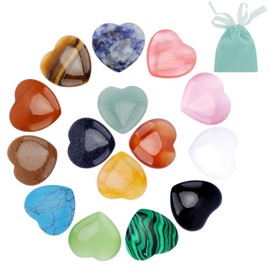 Heart Stones Set of 15 Heart Gemstones Set, Natural Colourful Crystal Stones Decoration, Small Heart Pocket Stones Lucky Charm, Heart-Shaped Crystal Stones for DIY Crafts Decoration (20 x 19 x 6 mm)