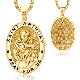 AUDINCEED 18K Gold Plated Saint Anthony Necklace - St Anthony Medal & Pendant - Sterling Silver Religious Amulet Jewelry for Men & Women