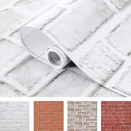 Coavas Brick Wallpaper White 17.7x196.9 Inches Self-Adhesive Peel and Stick Paper Decorative Easy to Stick Faux Brick Printed Stick Paper White