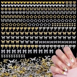 Kikonoke 280 Pieces Gold Silver Nail Charms for Acrylic Nails 3D Butterfly Star Heart Nail Jewels Alloy Bow Charms for Girls Women DIY Nail Design Craft Jewelry Making