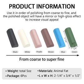 scottchen PRO Buffing Polishing Cutting Compounds 6 Pcs Kits for Stainless Steel Aluminum Jewelry,Black White Purple Brown Blue Green,from Course to Fine - 30g/pcs