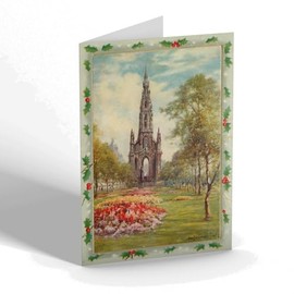 CHRISTMAS CARD - Vintage Scotland - Sir Walter Scott Monument looking E Edinburgh