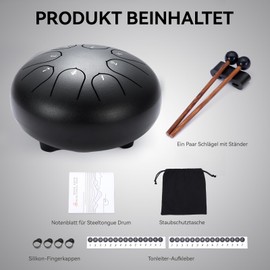 Tongue Drum 6 Inch 8 Tone Steel Tongue Drum Handpan for Meditation & Relaxation, Yoga, Family Activities Garden Rain Drum Instrument (Black)