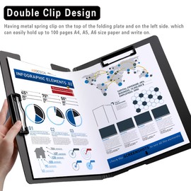 MAKEIIT 2 Pcs Clipboards Black A4 Clipboard 360 Degree Cover Flip Folder Clipboard Work Clipboard Black Plastic Clipboard Black Clipboard Folder for Nurses, Students, Office, Business