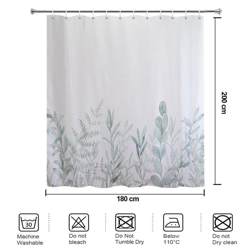 YISURE Long Shower Curtain 200cm Drop for Bathroom, Green Waterproof