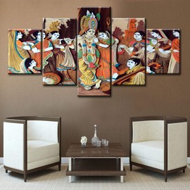 Hindu Wall Art Rama and Sita in Ramayana Pictures Wall Portraits for Living Room Paintings Hindu 5 Panel Canvas Modern Artwork Home Decor Giclee Framed Gallery-wrapped Ready to Hang(60''Wx32''H)