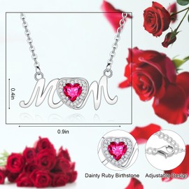 QianSiLi Gifts for Mom Necklace Ruby Heart Birthstone Pendant Necklace for Women Sterling Silver Necklace with Cubic Zirconia Mothers Day Birthday Valentines Christmas Gifts for Women Mom