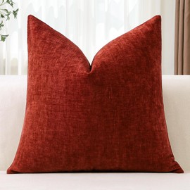 JOTOM Chenille Cushion Covers 45x45 cm Soft Rust Decorative Throw Pillow Covers 18x18 Inch Square Cushion Case Solid Pillowcases for Couch Sofa Living Room Bed Home Decor (Rust)