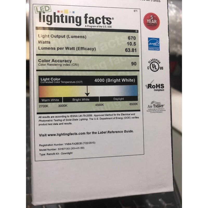 ETI Fixture Led 5/6 4000K 650Lms, Part 53167141 Eti Solid