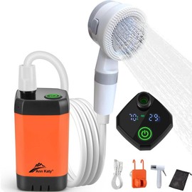 Ann Katy Portable Rechargeable Outdoor Shower,Pet Shower,Car Washing,Flower Watering,Indoor & Outdoor Bathing With accessories intelligent digital display springtok - Color: New orange