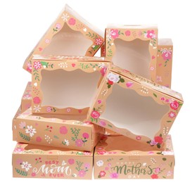 24Pcs Happy Mothers Day Cookie Boxes with Window, Mothers Day Gift Cardboard Paper Treat Boxes Cookie Goody Container for Mothers Day I Love You Mom Birthday Party Supplies