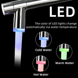Fapully Kitchen Faucet with Pull Down Sprayer,Commercial Single Handle Kitchen Sink Faucet with LED Light Chrome