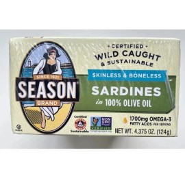 Season Brand 5x Season Wild Caught Sardines Boneless Skinless in 100% Pure Olive Oil 4.38oz