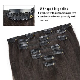Clip in Hair Extensions Real Human Hair 7pcs 70g Soft Silky Straight Clip in Hair for Women (15 Inch #2)
