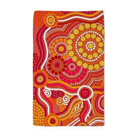 CafePress Aboriginal Art Red/Orange/Yellow Tea Towel