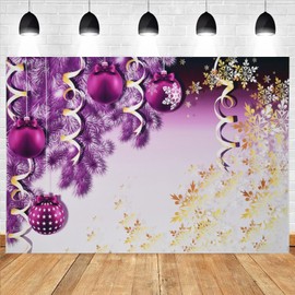 Winter Purple Christmas Backdrop Xmas Tree Christmas Balls Snowflake Christmas Party Theme Background New Year Home Party Decoration Baby Shower Kids Birthday Party Banner,8X6FT