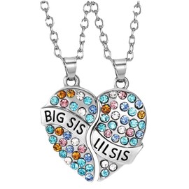 LEEQ Bff Necklaces for 2, Friendship Necklaces for 2 - Best Friends Gift, Heart Pendant Partner Necklaces Set for Women - Graduation, Birthday, Christmas Gifts (Pack of 2)