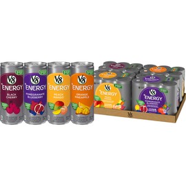 V8 +Energy Variety Pack, Pomegranate Blueberry, Orange Pineapple, Peach Mango, Black Cherry, 8 Oz Can (24 Count)