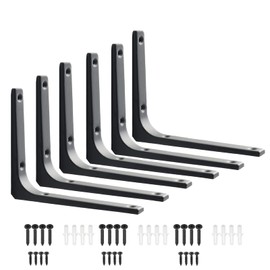 OEEKOI Shelf Brackets, L-Shaped, Set of 6, Wall Mounting, Shelf Brackets, Angle Brackets, L-Shaped Shelf Brackets, 3.9 x 3.9 inches (100 x 100 mm) (Pack of 6, Matte Black)