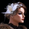 GENBREE Flapper Headband Wedding White Feather Hair Clip Rhinestone Feather