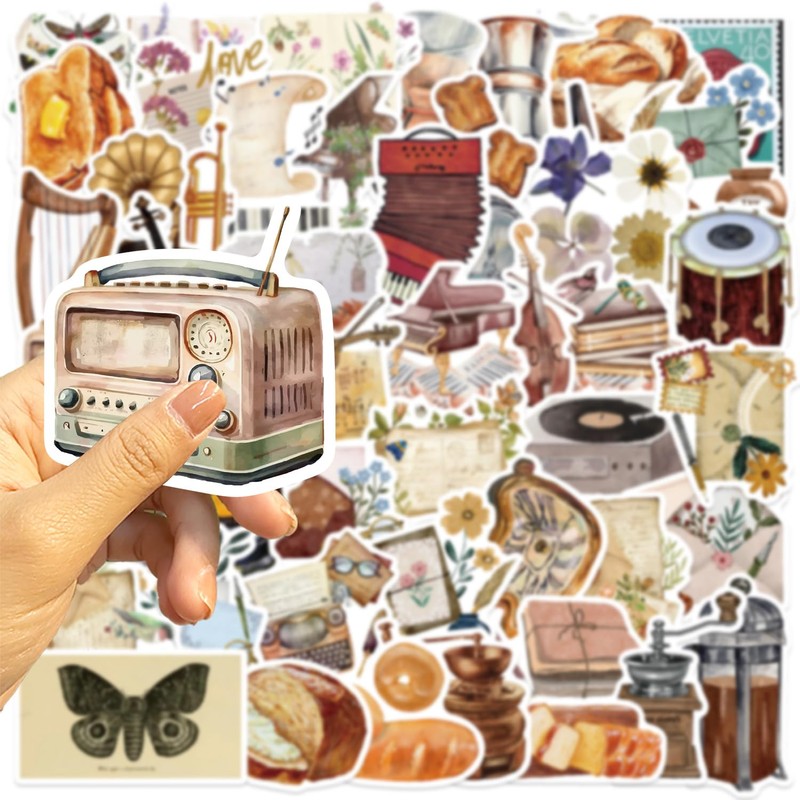 50Pcs Vintage Stickers Pack, Retr Cafe Retro Music Stickers for