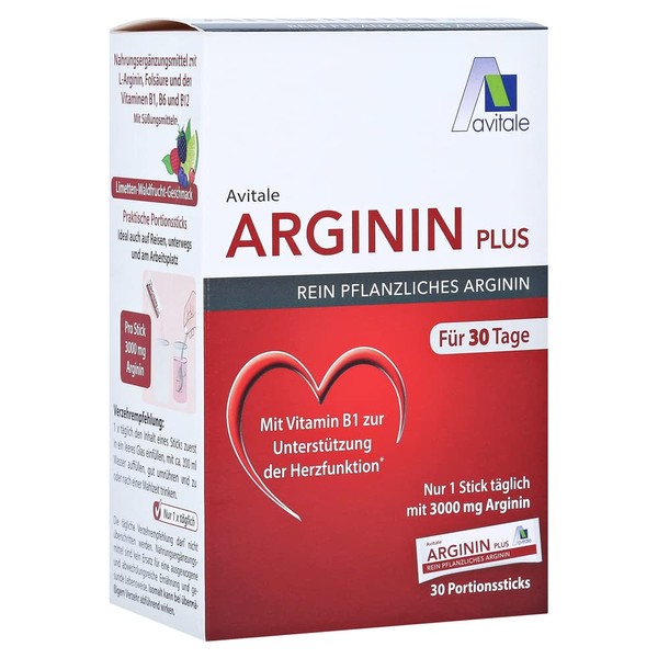 Avitale Arginine plus sticks for making a drinking solution with 3000 mg of pure vegetable arginine, vitamin B1, B6, B12 and folic acid, 177 g
