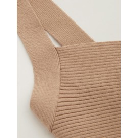 CIDER Knitted Crop Top V Neck Solid Wrap Sleeveless Tank Top Texture Regular Fit Casual Knit Fabric Khaki