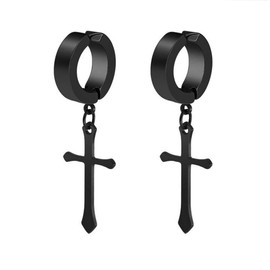 Non-Pierced Clip On Cross Dangle Drop Hoop Hinged Earrings Set for Men Women No Piercing Ear Plug Jewelry for Easter Christmas