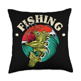Angler, Fischer, Angel Fish Fish Outifts And Gifts Angel, Angler Fisherman Outfit Bass Fishing Throw Pillow, 18x18, Multicolor