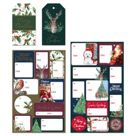 Eurowrap Christmas Sticker and Gift Tag Set Xmas - Pack of 4 Luggage Gift Tags and 51 Sticker Gift Tag Labels - Assorted Traditional Designs - Gift Tags for Presents - Gift Wrap for Christmas