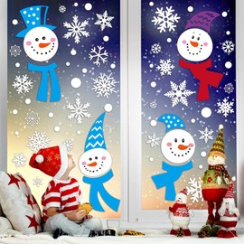 JarThenaAMCS 9 Sheet Winter Window Clings Funny Christmas Snowman Snowflake Reusable Window Decals for Xmas Party Home Glass Decor