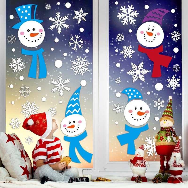 JarThenaAMCS 9 Sheet Winter Window Clings Funny Christmas Snowman Snowflake